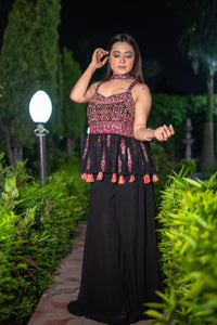 Elegant Black Indo-Western Attire(Set of 3) - Vanika 