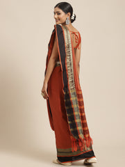 Aura Silk Orange WovenDesign DesignerSaree With Blouse Piece