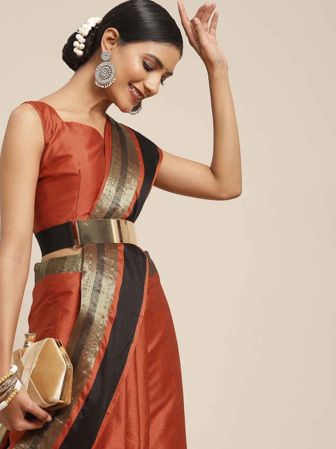 Aura Silk Orange WovenDesign DesignerSaree With Blouse Piece