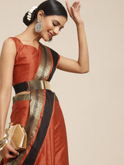 Aura Silk Orange WovenDesign DesignerSaree With Blouse Piece