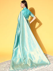 Emerald Glow Silk Blend Sea Green Handloom Saree with Blouse Piece