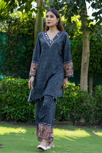 Elegant Black Printed Co-ord Set with Mirror Work (Set of 2) - Vanika 