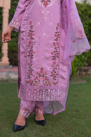 Blossom Charm Lavender Embroidered Kurta Set with Dupatta (Set of 3)