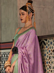 Lavender Luxe Silk Blend Handloom Saree with Blouse Piece