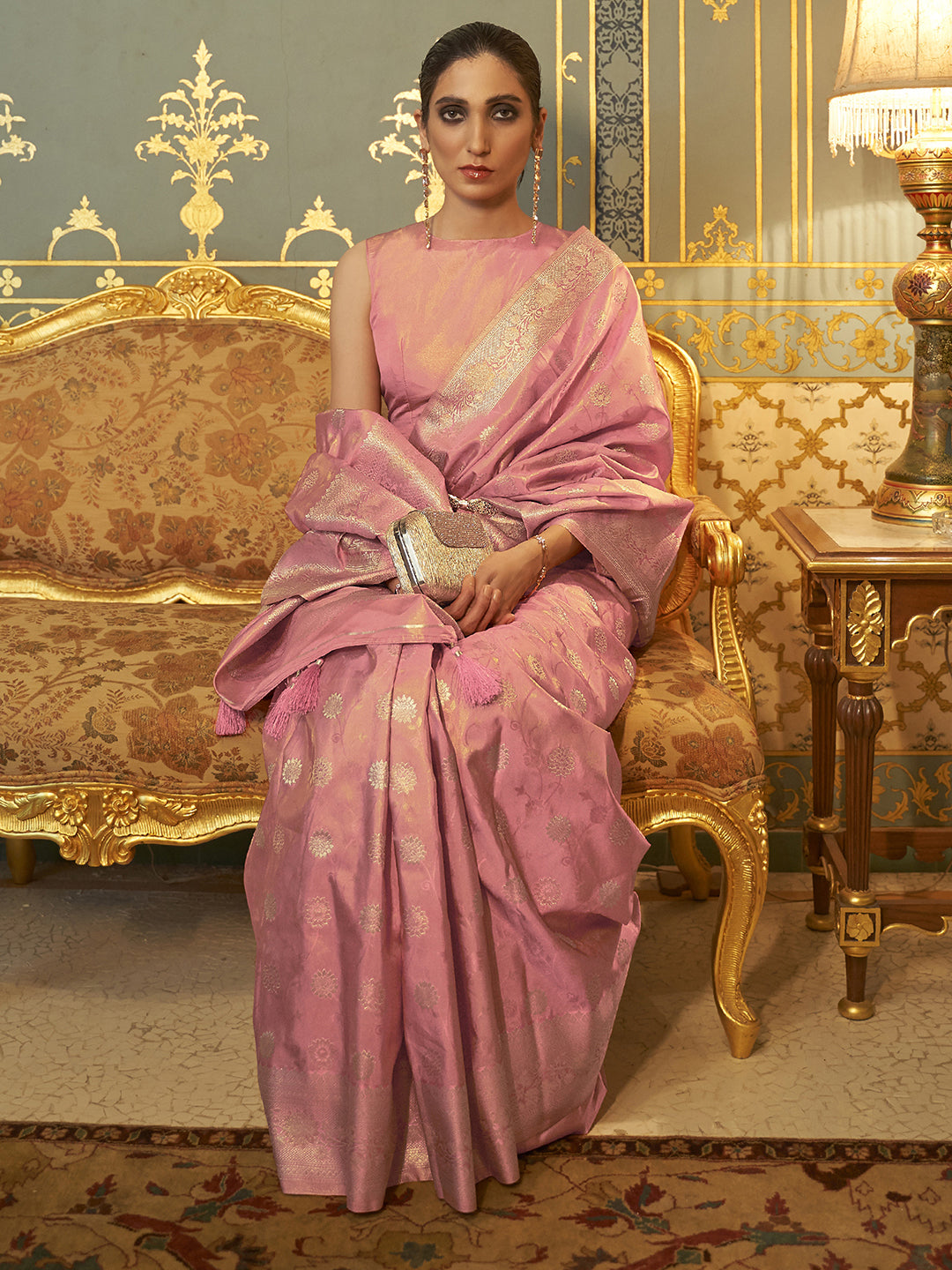 Rose Blush Silk Blend Pink Handloom Saree with Blouse Piece