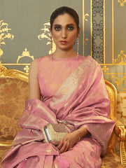 Rose Blush Silk Blend Pink Handloom Saree with Blouse Piece