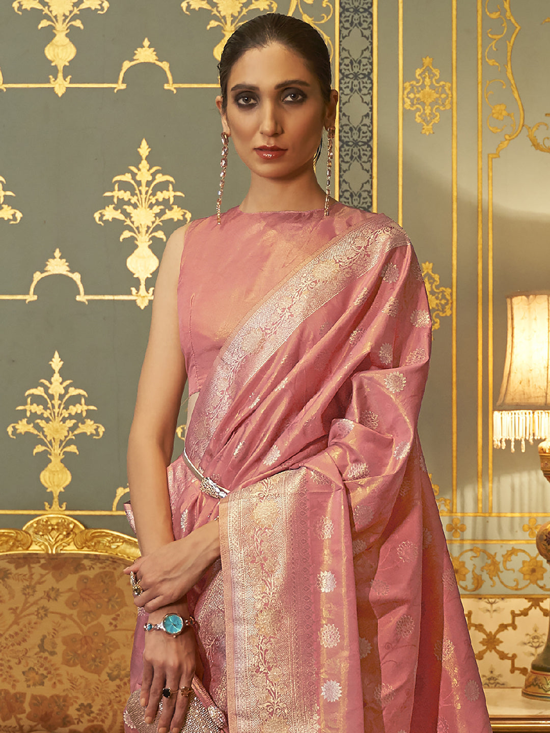 Rose Blush Silk Blend Pink Handloom Saree with Blouse Piece