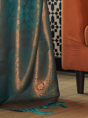 Teal Enchant Silk Blend Two-Tone Handloom Designer Saree with Blouse Piece