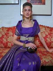 Royal Blue Silk Blend Handloom Woven Designer Saree with Blouse Piece