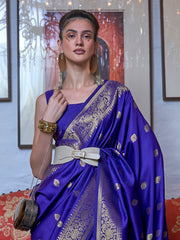Royal Blue Silk Blend Handloom Woven Designer Saree with Blouse Piece
