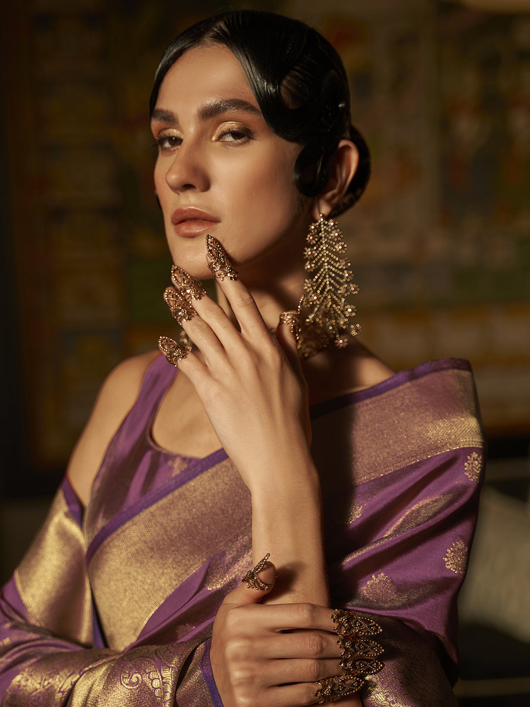 Royal Orchid Silk Blend Purple Handloom Saree with Blouse Piece