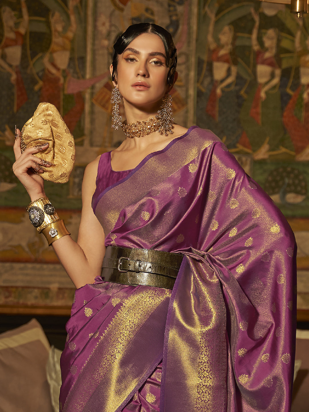 Royal Orchid Silk Blend Purple Handloom Saree with Blouse Piece