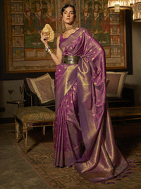 Royal Orchid Silk Blend Purple Handloom Saree with Blouse Piece