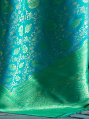 Azure Grace Silk Blend Teal Blue Handloom Saree with Blouse Piece