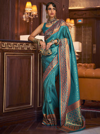 Turquoise Dream Silk Blend Handloom Saree with Blouse Piece