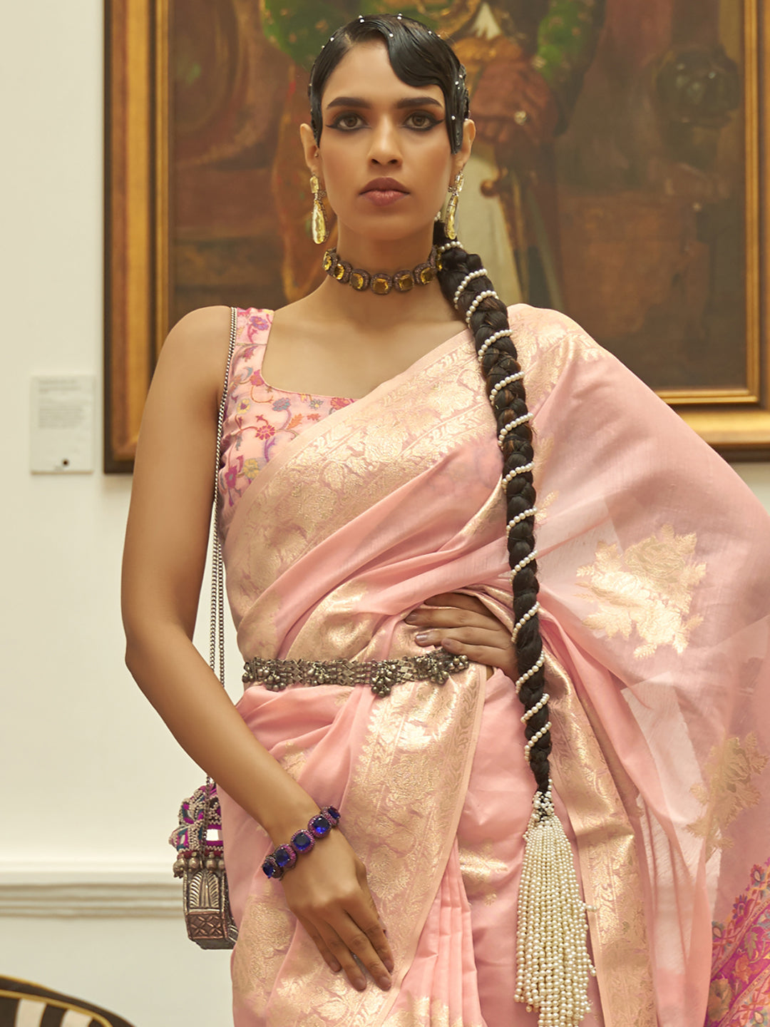 Blush Elegance Silk Blend Pink Designer Saree with Blouse Piece