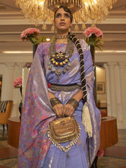Lilac Whisper Silk Blend Lavender Designer Saree with Blouse Piece