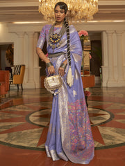 Lilac Whisper Silk Blend Lavender Designer Saree with Blouse Piece