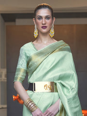 Ocean Mist Silk Blend Sea Green Designer Saree with Blouse Piece