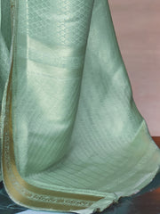 Ocean Mist Silk Blend Sea Green Designer Saree with Blouse Piece