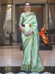 Ocean Mist Silk Blend Sea Green Designer Saree with Blouse Piece