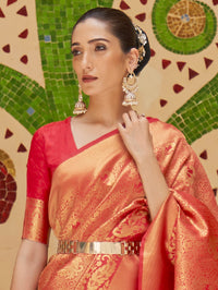 Silk Blend Red Woven Design Handloom Saree with Blouse Piece