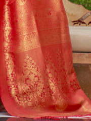 Silk Blend Red Woven Design Handloom Saree with Blouse Piece