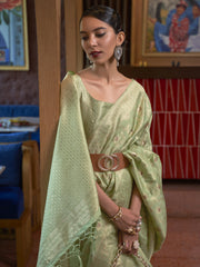 Mint Whisper Silk Blend Light Green Designer Saree with Blouse Piece