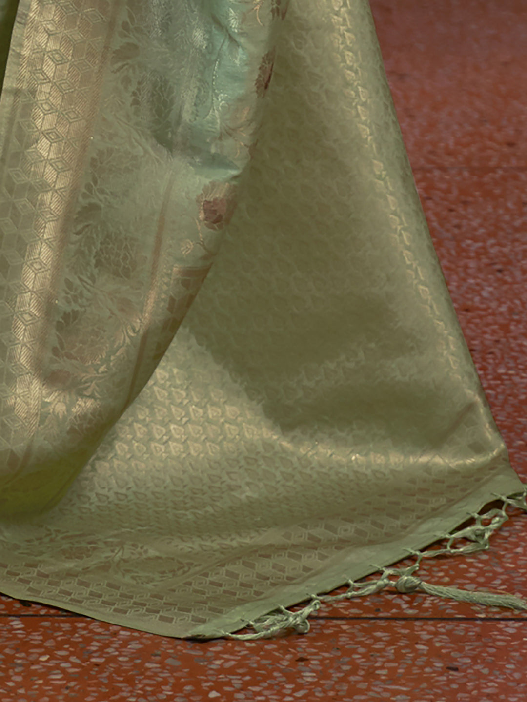 Mint Whisper Silk Blend Light Green Designer Saree with Blouse Piece