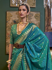 Teal Tranquil Silk Blend Woven Designer Saree with Blouse Piece