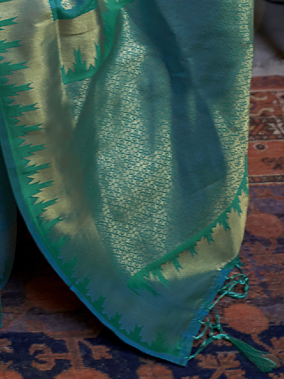 Teal Tranquil Silk Blend Woven Designer Saree with Blouse Piece