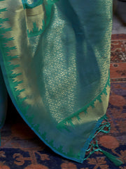Teal Tranquil Silk Blend Woven Designer Saree with Blouse Piece