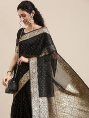 Midnight Charm Modal Black Woven Saree with Blouse Piece