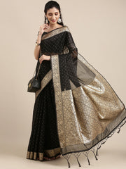 Midnight Charm Modal Black Woven Saree with Blouse Piece