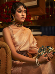 Golden Glow Nylon Satin Cream Designer Saree with Blouse Piece