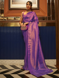 Royal Radiance Nylon Satin Purple Designer Saree with Blouse Piece