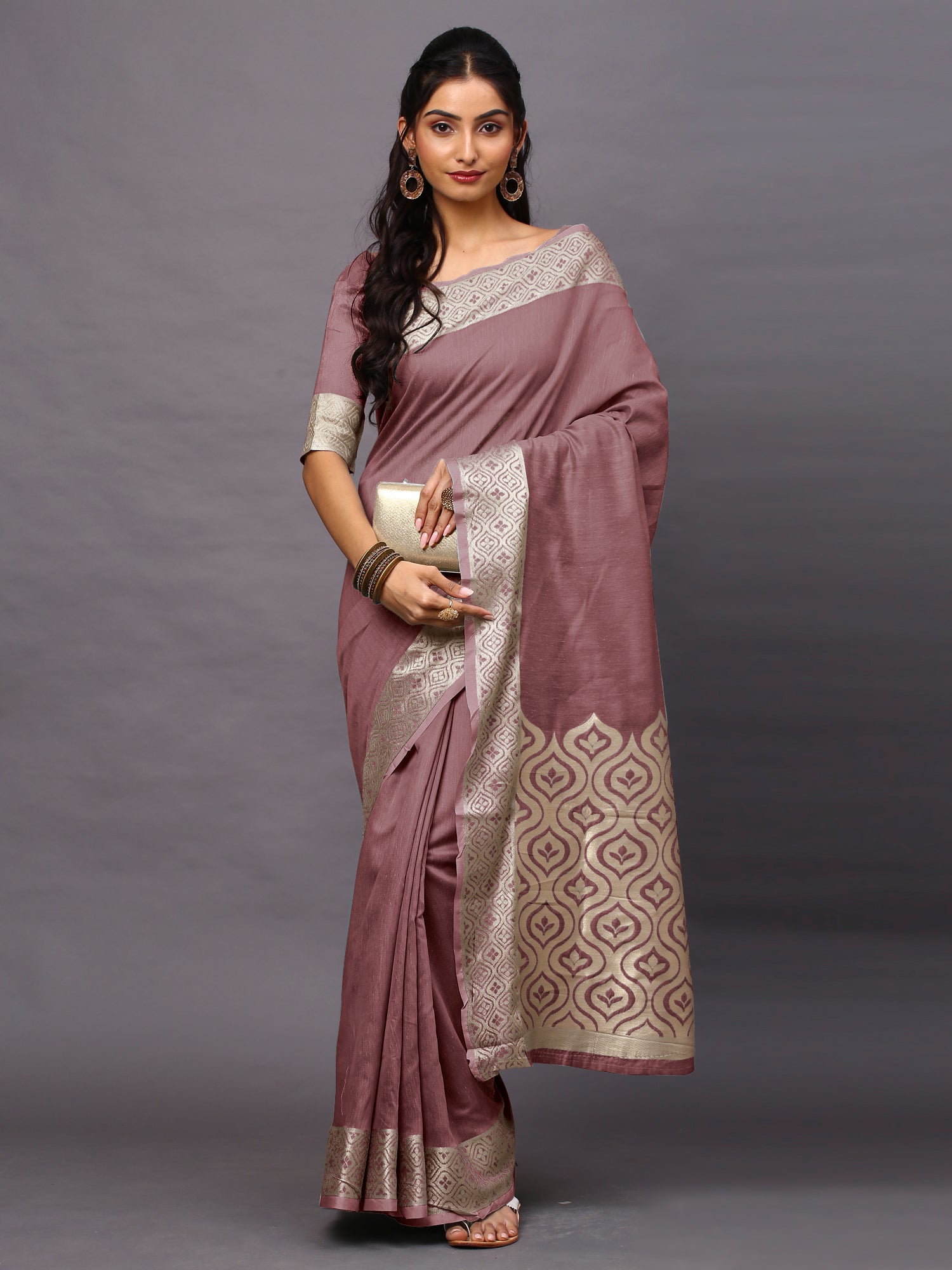 Lavender Mist Linen Blend Mauve Designer Saree with Blouse Piece