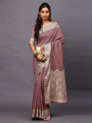 Lavender Mist Linen Blend Mauve Designer Saree with Blouse Piece