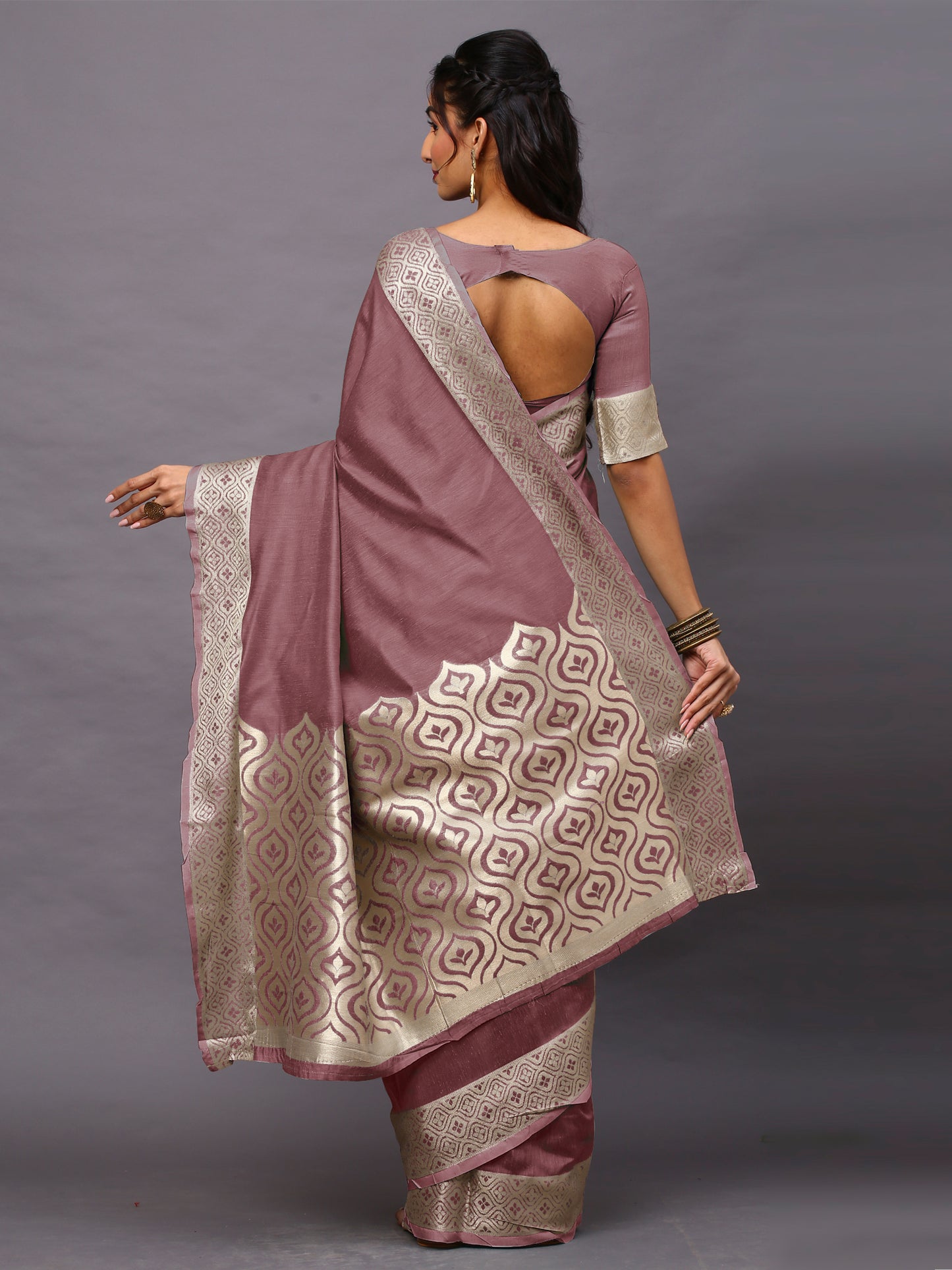 Lavender Mist Linen Blend Mauve Designer Saree with Blouse Piece