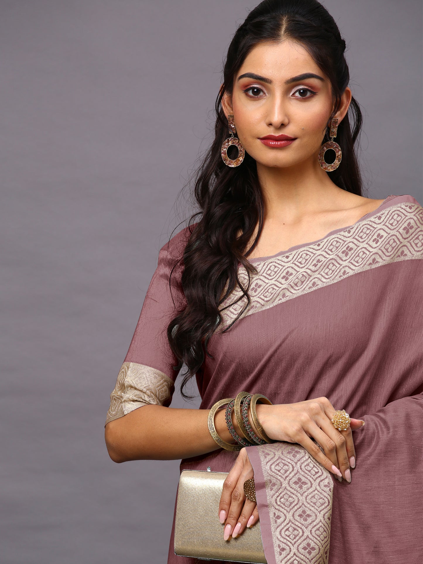 Lavender Mist Linen Blend Mauve Designer Saree with Blouse Piece