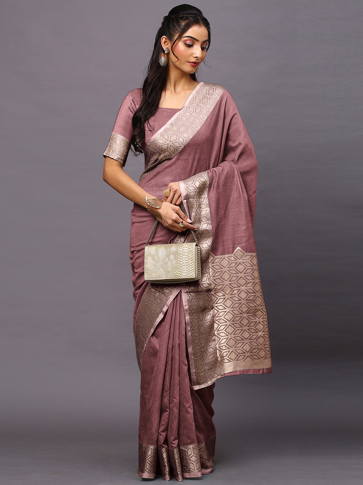 Mauve Bloom Linen Blend Designer Saree with Blouse Piece