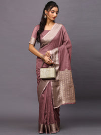 Mauve Bloom Linen Blend Designer Saree with Blouse Piece