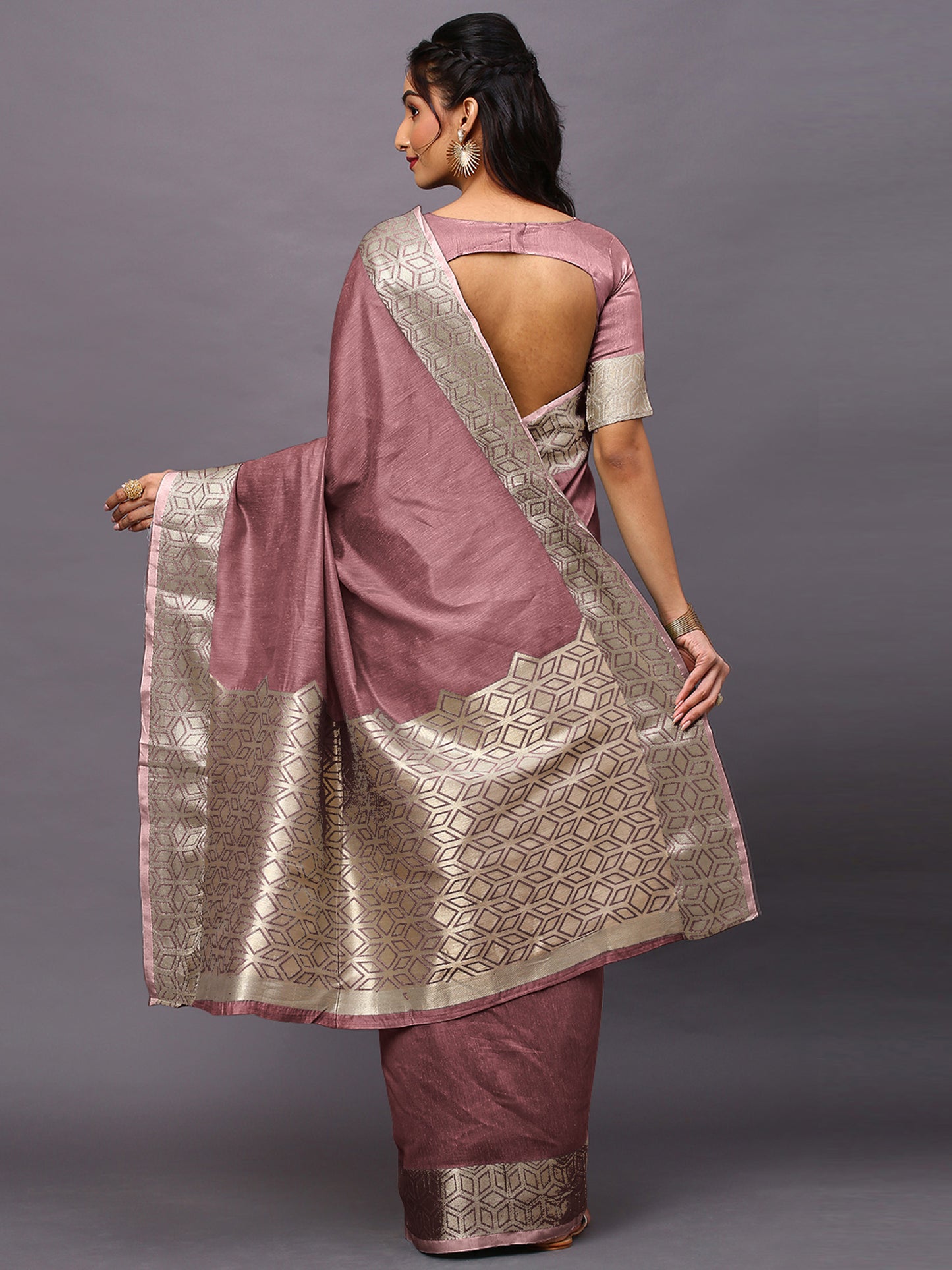 Mauve Bloom Linen Blend Designer Saree with Blouse Piece