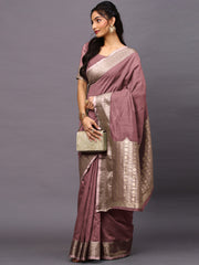 Mauve Bloom Linen Blend Designer Saree with Blouse Piece