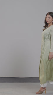 Vanika Sage Mist Wrap Embroidered Chikankari Kurta Set